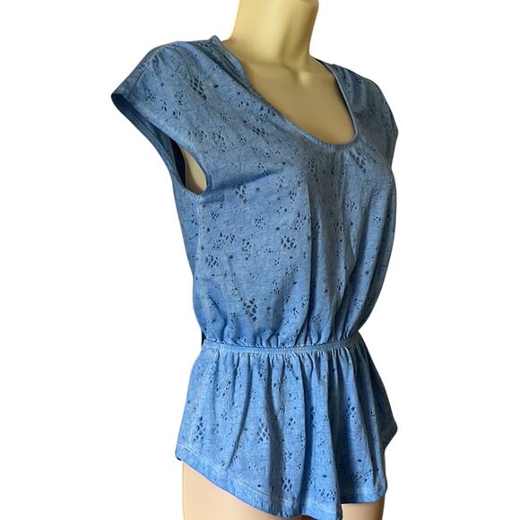 Mossimo Supply Co Size XS Blue Print Knit Top Blouse Y2K Vibe - Picture 2 of 9